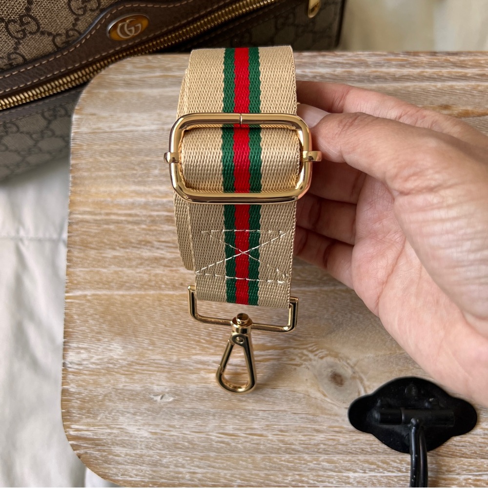 Tan Red and Green Web Canvas Purse Strap Replacement - Picture 7 of 7